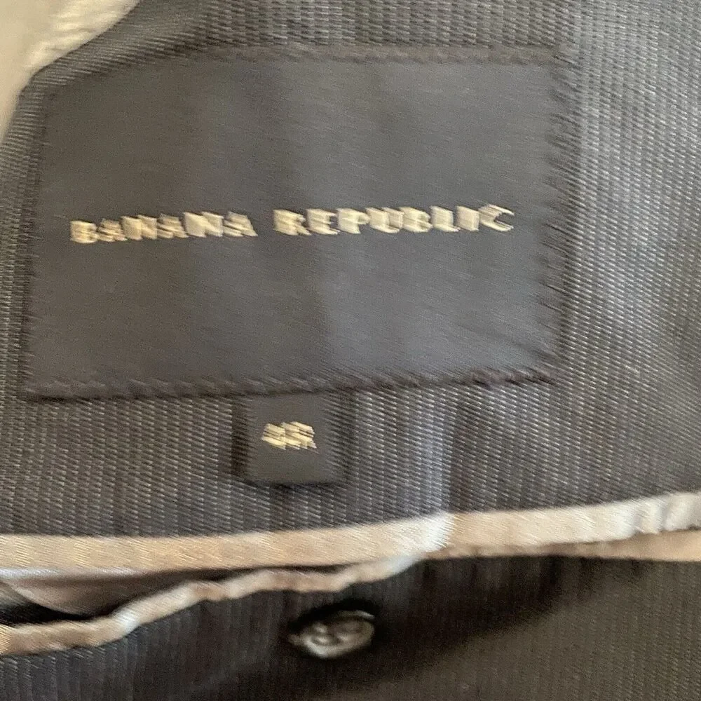 BANANA REPUBLIC Men's 44 Regular Black Sport Coat Notched Collar 100%‎ Cotton